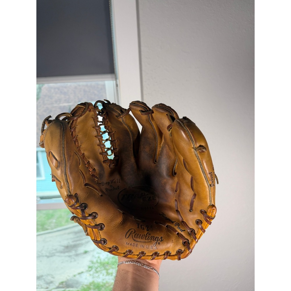 Rawlings TG24 Trap-Eze Model Baseball Glove Tan Leather Made in USA Vintage
